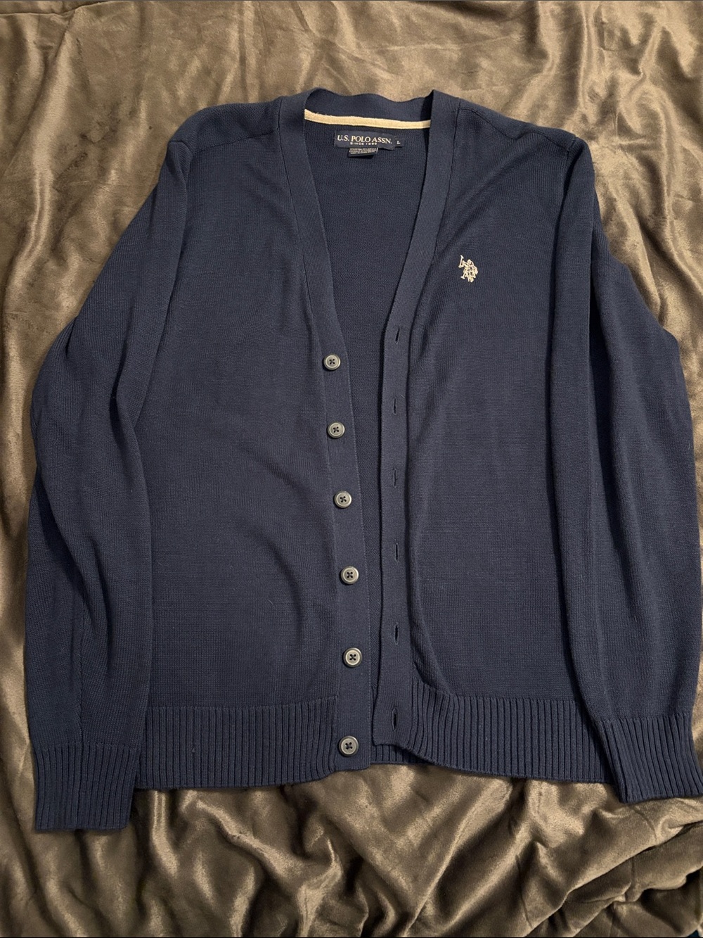 U.S. Polo Assn. Men's Navy Button-Up V-Neck Cardigan with Logo